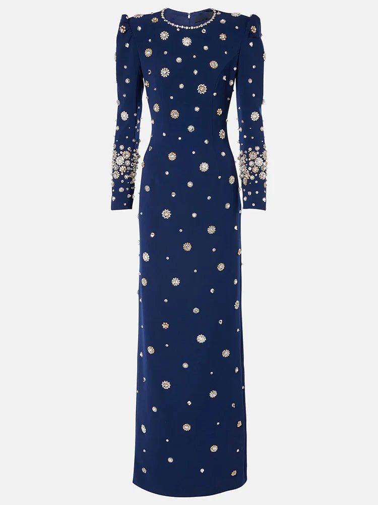 Newest Fashion 2026 Designer Party Vestido Women's Formal Long Sleeve Luxurious Beaded Long Maxi Dress