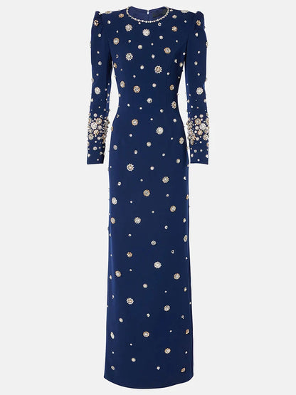 Fashion 2026 Designer Party Vestido Women's Formal Long Sleeve Luxurious Beaded Long Maxi Dress