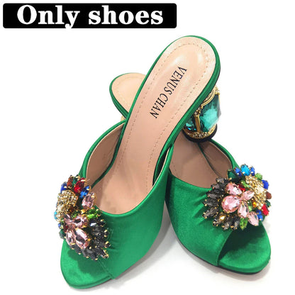 Bolsas e Sapatos de Casamento com Salto Alto Feminino de Festa com Strass Luxuosos na Cor Amarela Elegantes para a Noite