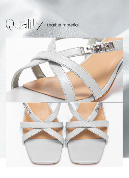 Heels Women's New Comfortable Sheepskin Leather Low Heel Sandals Wedding Banquet Women's Shoes