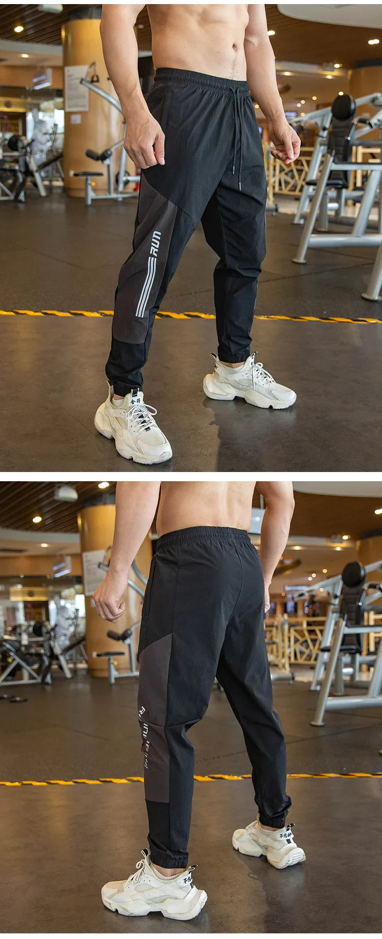 Mens Gym Fitness Running Sweatpants Workout Athletic Long Pants Outdoor Training Sports Trousers Elastic Waist Zipper Pockets