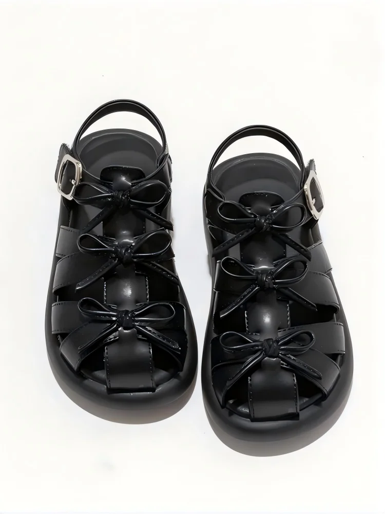 Kids'Casual Shoes Sandals PU Leather Bow Fashion Summer Shoes For Girls Hook and Loop Anti-slip Silver Black Shoes Size 26-36