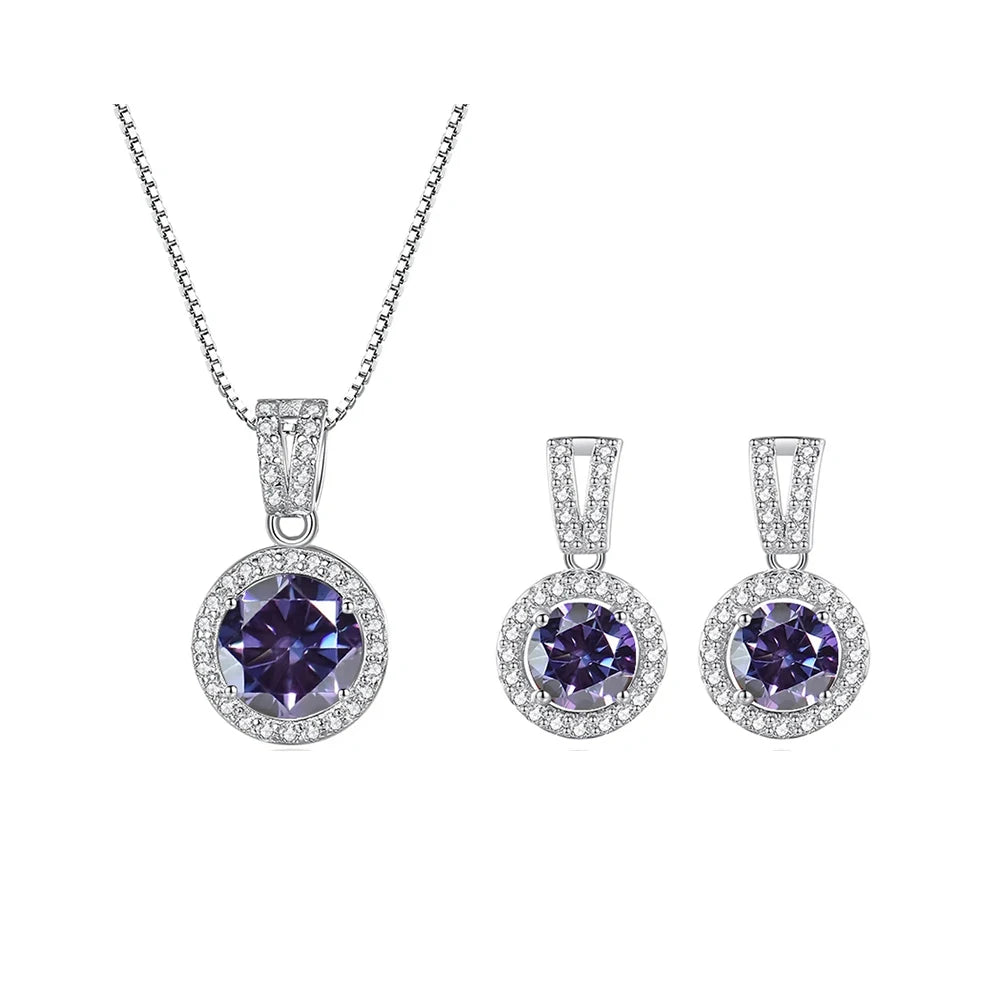 2ct total Moissanite Jewelry Set Sterling Silver 925 Necklace Earrings Fine Jewerly Wedding Set Pass Dismond Tester