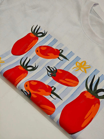 Vintage Italian Tomato Cotton Graphic Tshirt Summer Shirt Women Top Italy Vacation Aesthetic Tomato Girl Market Style