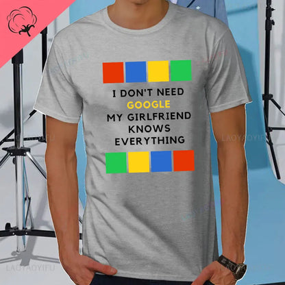 I DON'T NEED GOOGLE MY WIFE KNOWS EVERYTHING MALE ADULTS T SHIRT  GIFT FUNNY Short Sleeves for Men in Summer Fashion tops