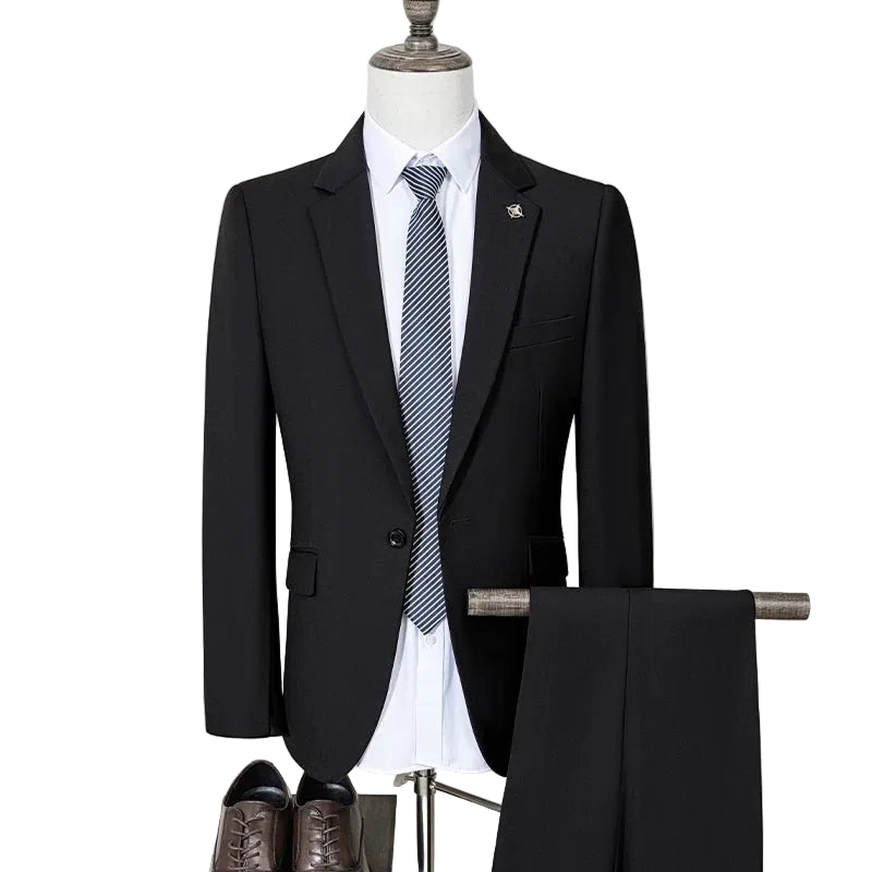 High Quality Men's Suit Slim Fit Solid Color Suit Formal Business Office Single Breasted Coat Pants 2 Pieces Set