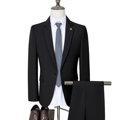 High Quality Men's Suit Slim Fit Solid Color Suit Formal Business Office Single Breasted Coat Pants 2 Pieces Set