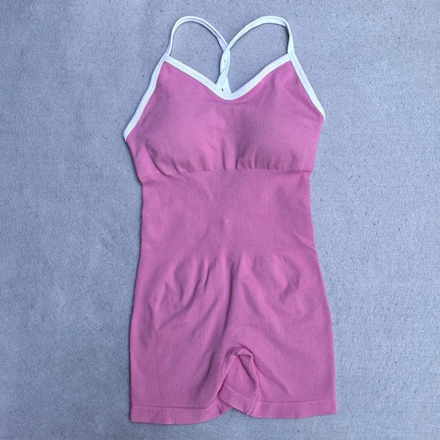 Summer Seamless Yoga Jumpsuit Women Gym Set Spaghetti Strap Leisure Workout Gym Shorts Padded Bra One-piece Fitness Bodysuits