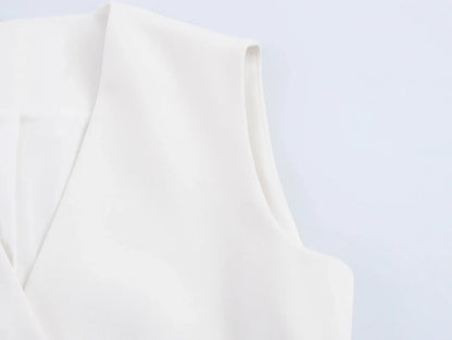 Casual Women Solid Tops Asymmetric V-Neck Single Breasted Pockects Sleeveless Vest Fashion 2025 Autumn Blazer Tops
