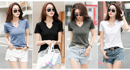 Summer Bamboo Cotton T-Shirt Cotton Women V-Neck Soft Tshirts Female Basic Fashion Classic S-3XL Ladies Tops