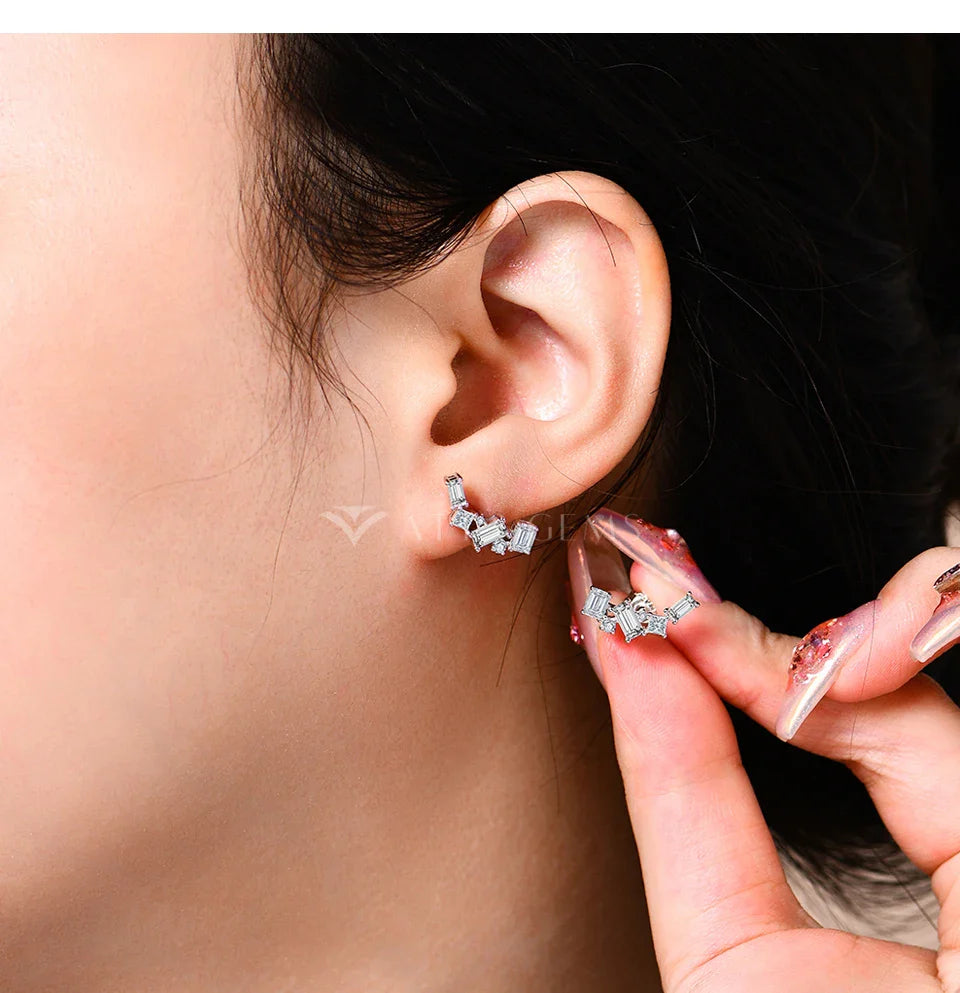 Shiny Synthetic Moissanite Earrings for Women S925 Sterling Silver Geometric Earring Elegant Engagement Wedding Jewelry