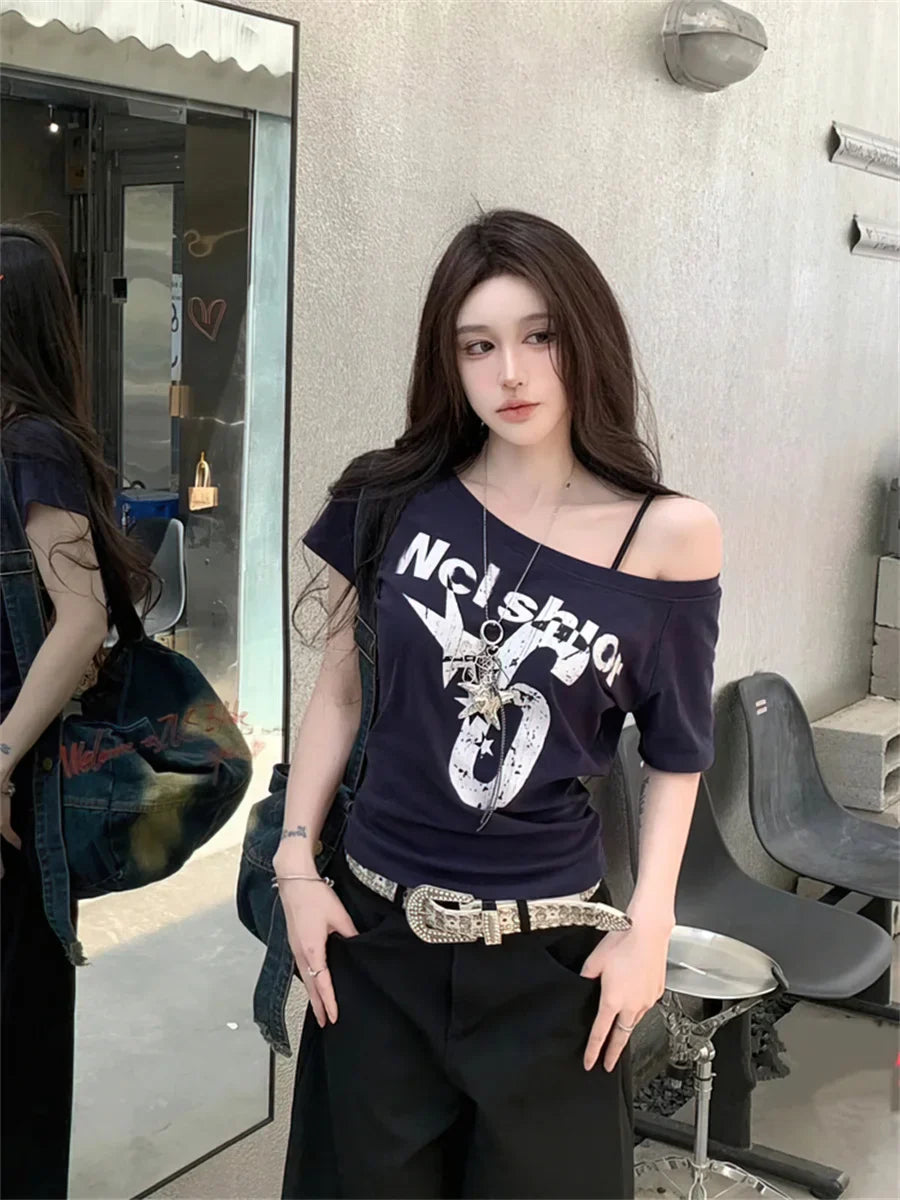 Camiseta Y2K Sexy Oversize Feminina Streetwear Estampada Manga Longa Básica Blusa Feminina Outono 2025 Inverno Coreana Moda Camisa Oversized