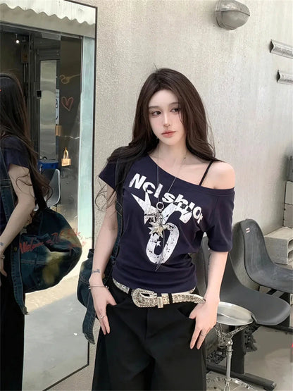Camiseta Y2K Sexy Oversize Feminina Streetwear Estampada Manga Longa Básica Blusa Feminina Outono 2025 Inverno Coreana Moda Camisa Oversized
