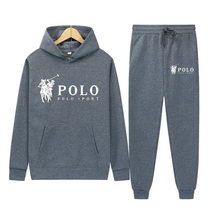 Winter and autumn fleece thickened hooded pullover sweater jacket for men, casual sports outfit, two-piece set for men
