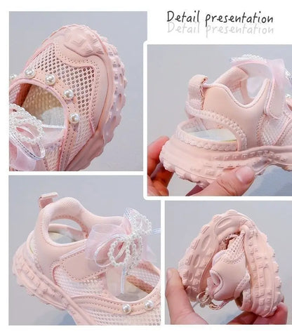 Girls' princess sandals summer 2026 new children's Baotou foreign pearl single mesh shoes for children mesh sneakers