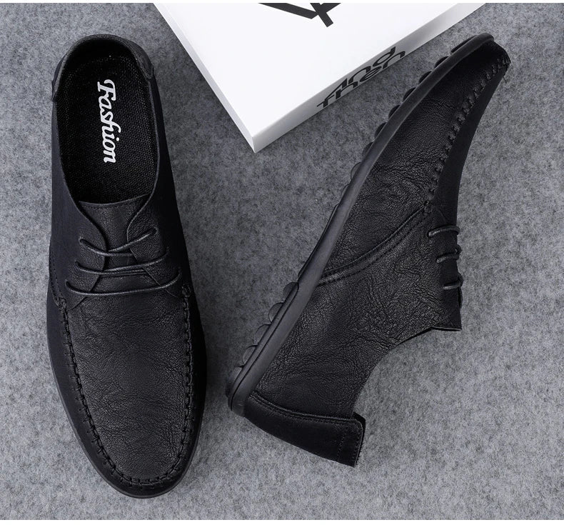Men's leather shoes soft soles four seasons plus size casual leather shoes fashion trendy youth party Versatile driving shoes