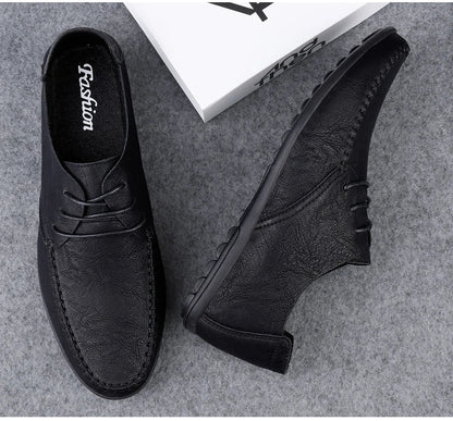 Men's leather shoes soft soles four seasons plus size casual leather shoes fashion trendy youth party Versatile driving shoes