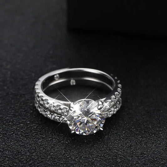 D VVS1 Moissanite Rings for women Sparkling Diamond Bridal Sets with GRA s925 Sterling Sliver Plated 18k Eternity Band