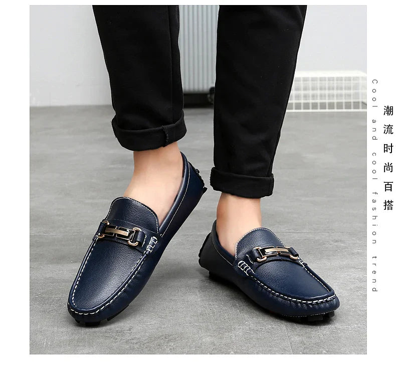 2025 New Handmade Soft Soled Beanie Shoes Men's Korean Style Casual Leather Shoes Social Spirit Boy Brand Lazy Shoes Loafers