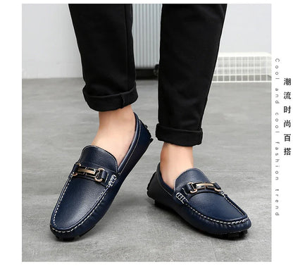 2025 New Handmade Soft Soled Beanie Shoes Men's Korean Style Casual Leather Shoes Social Spirit Boy Brand Lazy Shoes Loafers