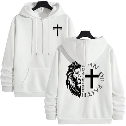 Hoodies 2026 Fall Winter Hooded Long Sleeve Sweatshirts Man Of Faith Lion Print Hoody Outerwear
