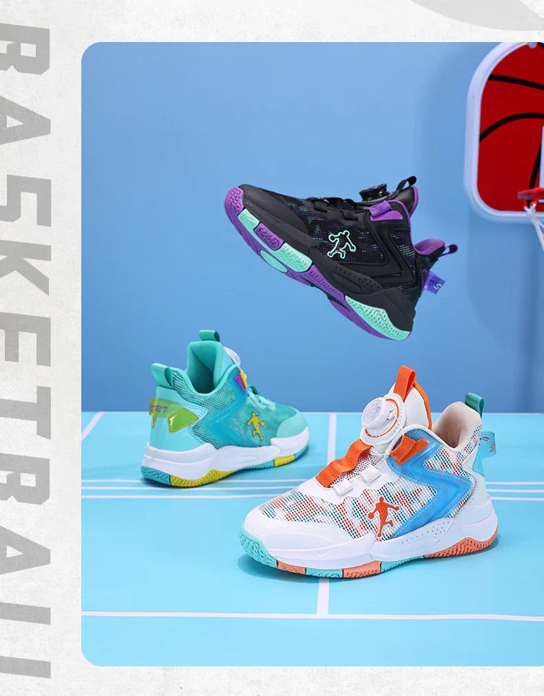 Rotary Buckle Kids Basketball Sneakers Boys Brand Sneakers Mesh Breathable Children's Basketball Shoes Outdoor Sports Shoes Girl
