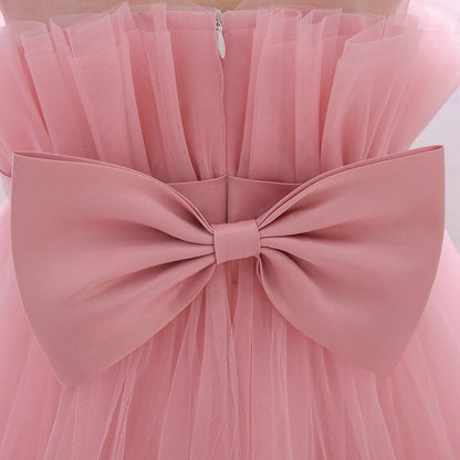 Summer Ruffles Bridesmaids Party Girls Dress Elegant Bow Wedding Birthday Princess Dresses Girl Tulle Pageant Evening Costumes
