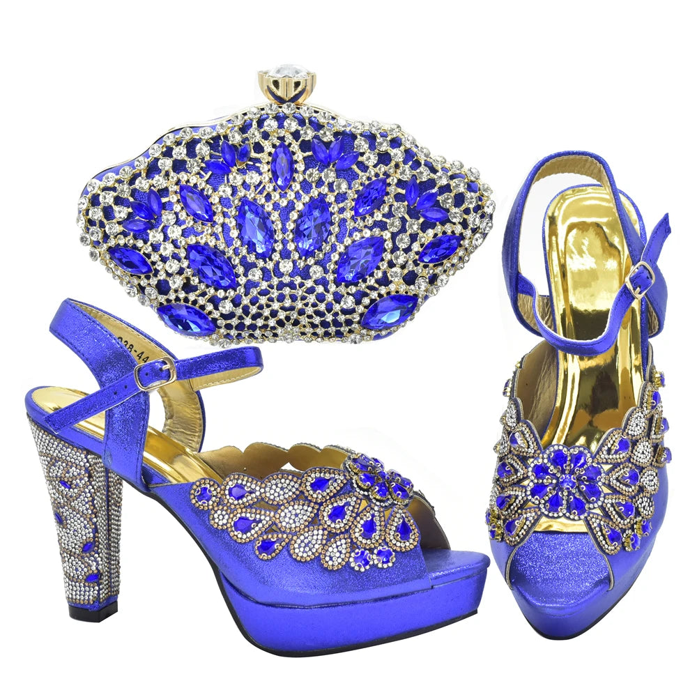 New Arrival Italian Party Shoes and Bag Set Decorated with Rhinestone African Women Wedding Shoes Bride Plus Size Women Shoes 43