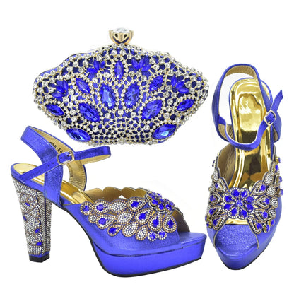New Arrival Italian Party Shoes and Bag Set Decorated with Rhinestone African Women Wedding Shoes Bride Plus Size Women Shoes 43
