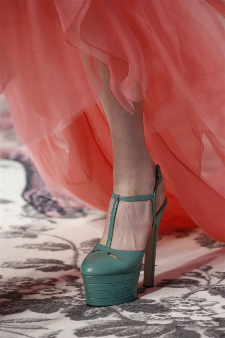 2026 Women's Round Head Sandals Thin Heels 5cm Thick Bottom Slope Heel Fish Mouth Rivet Sandal T-Platform Sandals Size34-43