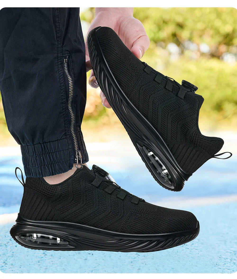 Men's Safety Shoes Anti-impact Lightweight Breathable Plastic Cap Toe Work Shoes Fashionable Button Design for Men