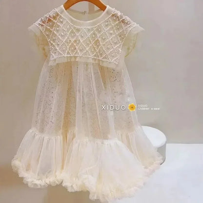 Girls Tulle Super Fairy Princess Dresses Fly Sleeve Rainbow Star Sequined Cake Dress Children Mesh Puffy Birthday Party Vestidos
