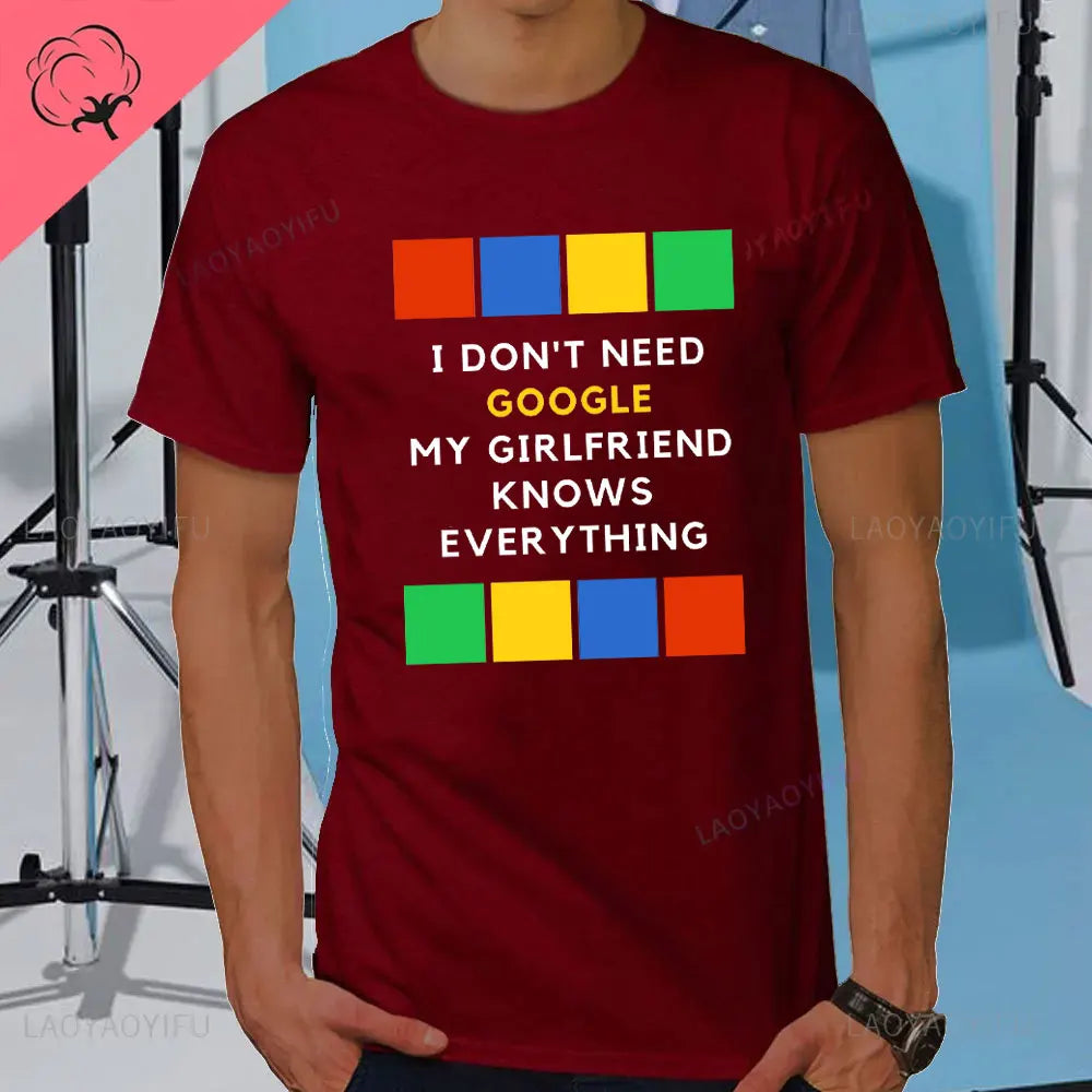 I DON'T NEED GOOGLE MY WIFE KNOWS EVERYTHING MALE ADULTS T SHIRT  GIFT FUNNY Short Sleeves for Men in Summer Fashion tops