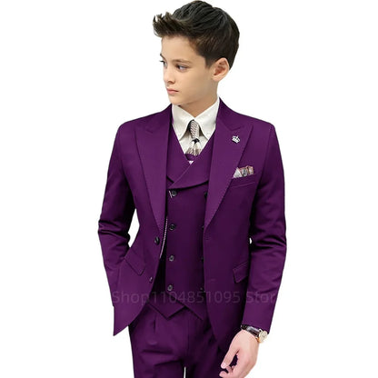 3 Piece Slim Fit Boy Fashion Suits Cutsom Flower Boy Wedding Tuxedo Prom Wedding Peak Lapel Jacket Vest Pants Set Children Suit