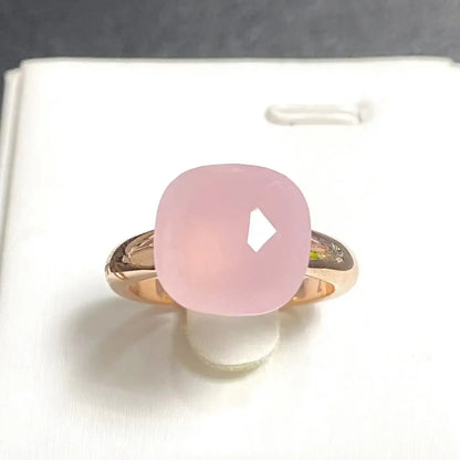 Trendy 12.6mm Flat Rose Gold Ring 35 Candy Colors Green Amethyst Turquoise Crystal Jewelry Gift for Women