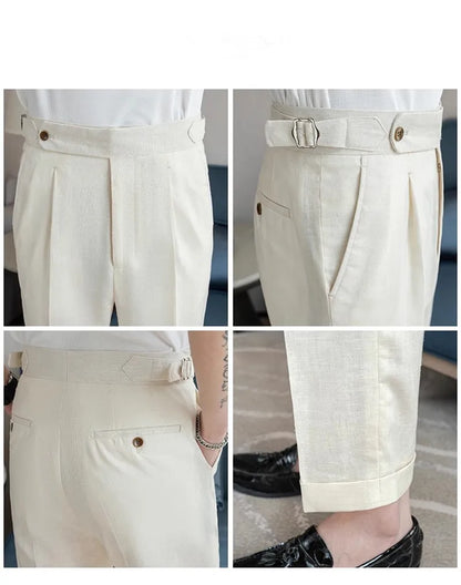 High Quality Summer Suit Pants Men Thin Cotton Linen Breathable Smart Casual Trousers Mens Solid Straight Dress Pants 90% Linen