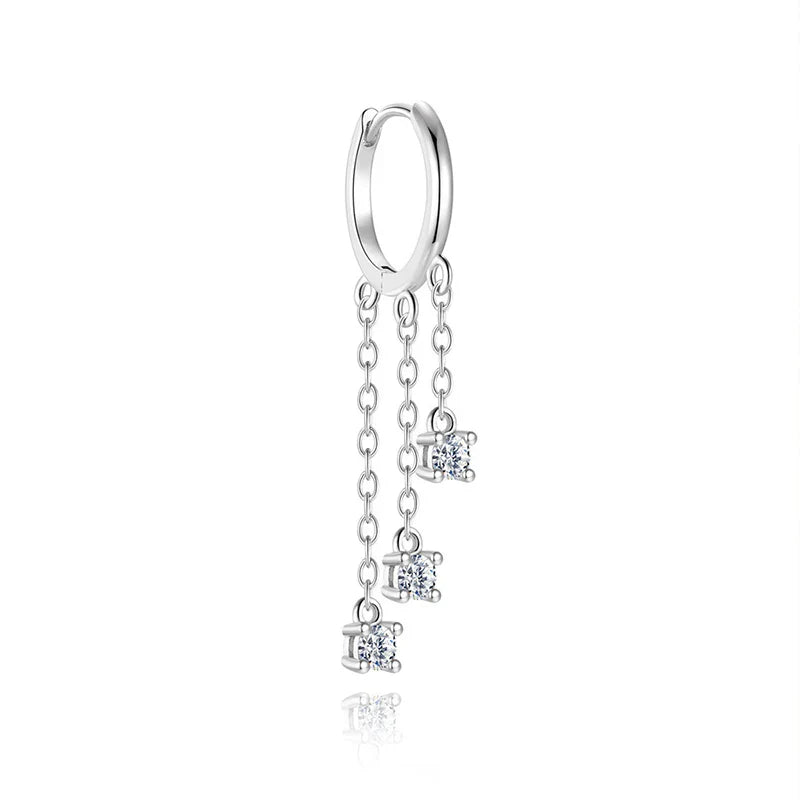 Tassel 3 Gems Certified All Moissanite Drop Earrings D Color Bridal Wedding Jewelry Brilliant Cut S925 Sterling Silver