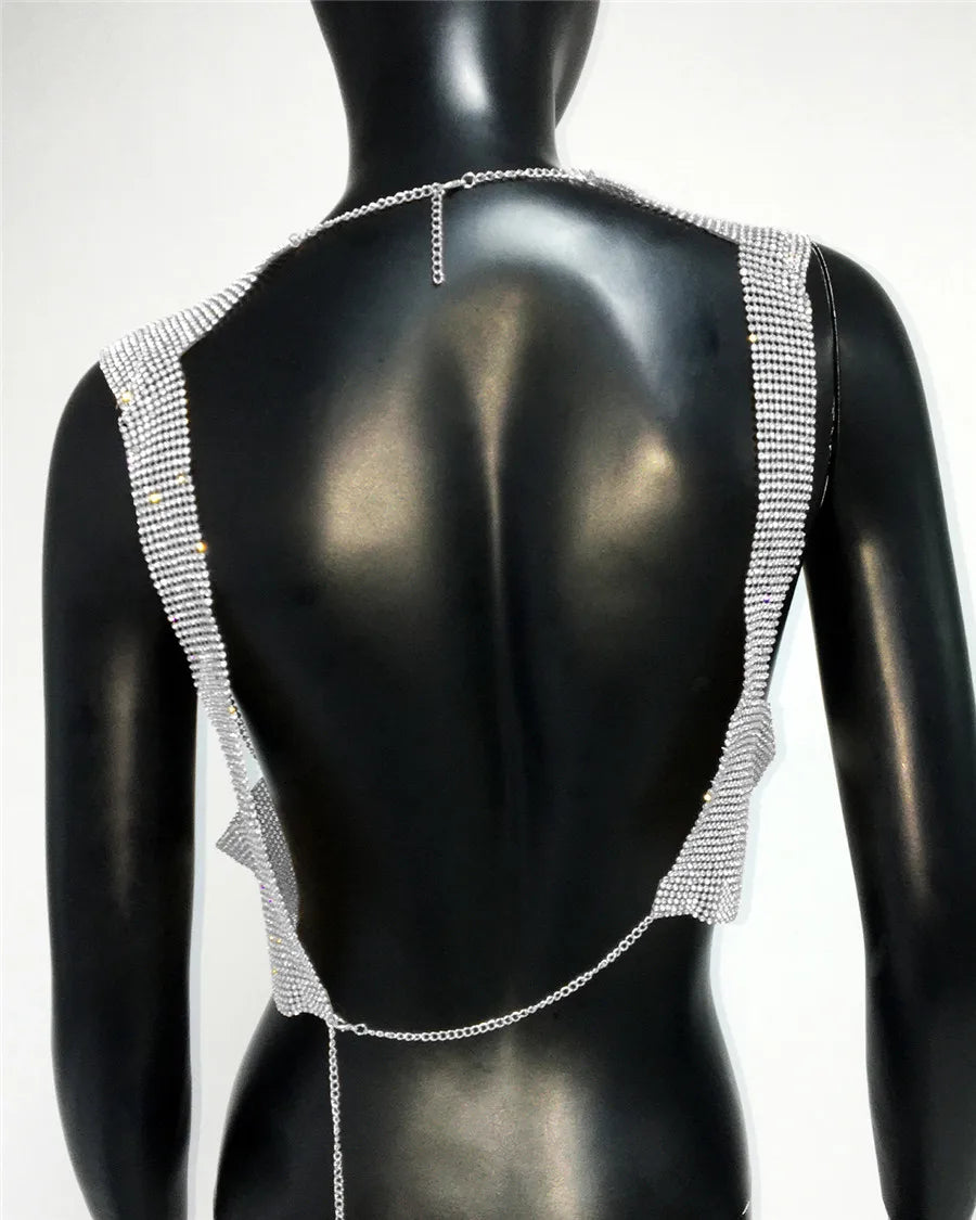 Shiny Rhinestone Sequins Crop Top Sexy Backless Round Neck Metal Tank Top For Women 2024 Fashion Nightclub Party Camisole