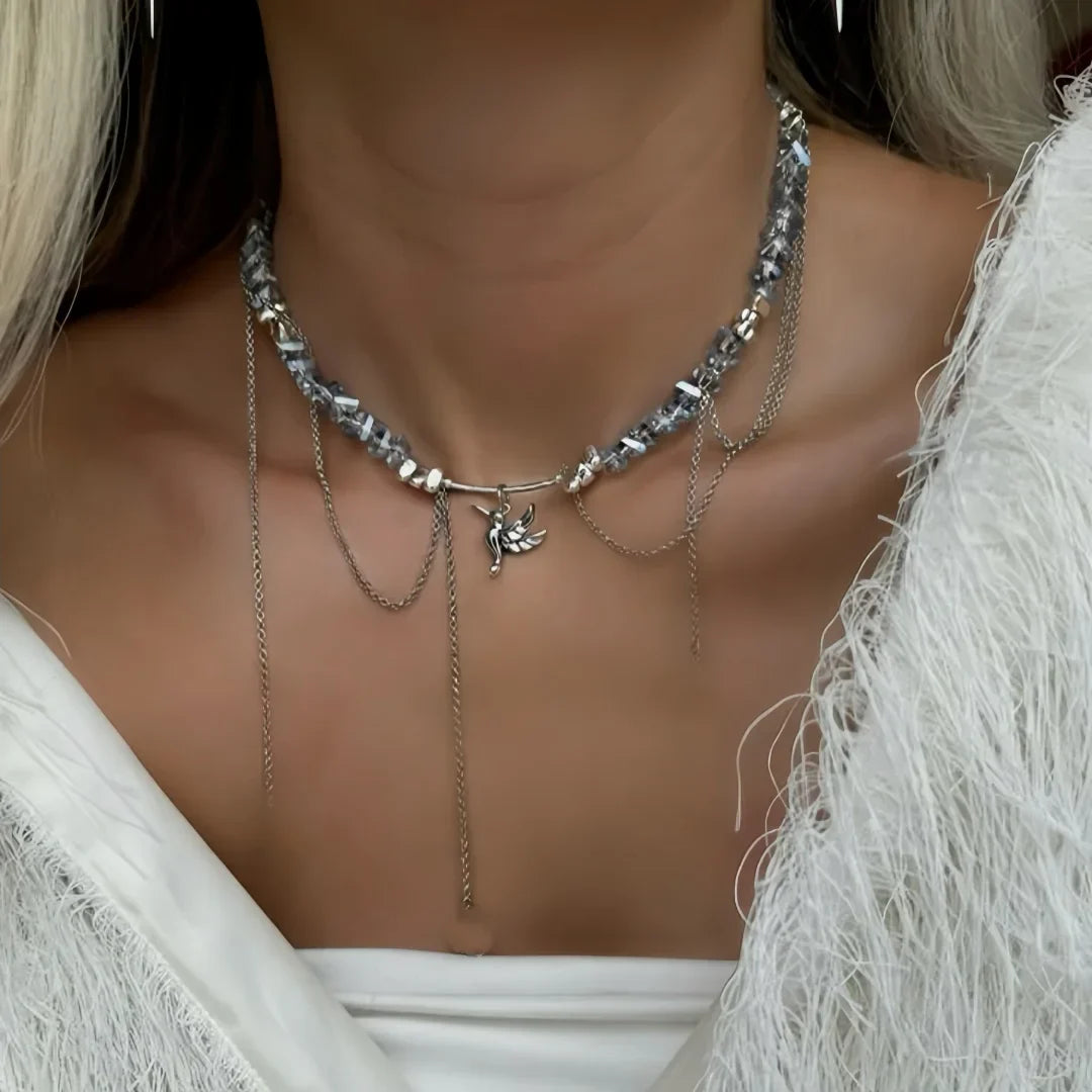 New Irregular Choker Vintage Tassels Zircon Heart Pendant Necklace For Women Female Geometric Baroque Transparent Crystal Chain