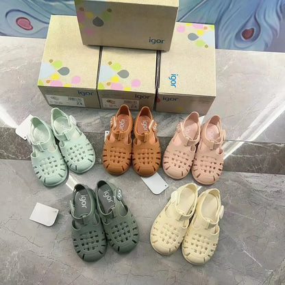 Boys Girls' Solid Color Casual Baotou Roman Sandals Baby Kids Jelly Beach Shoes Children's Soft Sole Non-slip Sandals SO125