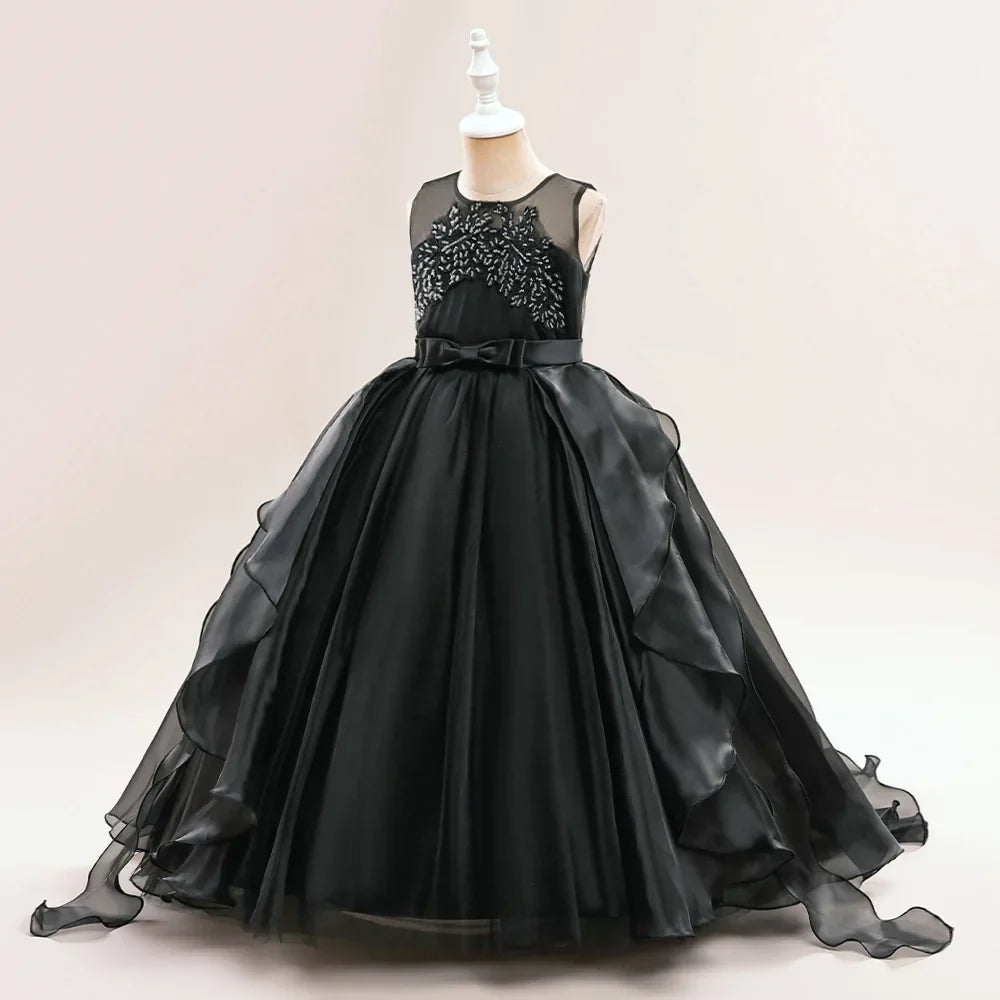 Teens Girls Sequins Princess Party Dresses White Bridesmaid Flower Kids Dresses For Girl Wedding Prom Gown Pink Birthday Vestido