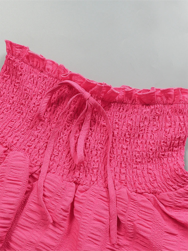 Women Solid Color High Waist Elastic Waistband Loose Swing Skirt Summer Casual A Line Flowy Skirt Female Daily Streetwear