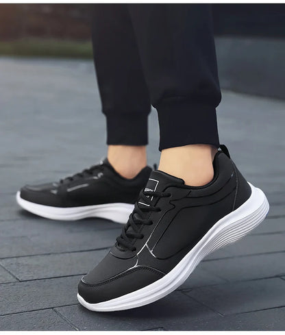 2025 New Lightweight Men Casual Leather Sneakers Non-slip Breathable Male Outdoor Running Shoes Lace Up Soft Sport Shoes