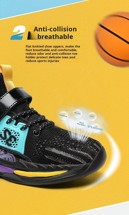 Brand Kids' Sports Shoes Non-slip Running Shoes Boys Basketball Sports Tennis Shoes Fashion Comfortable Teenager Casual Sneakers