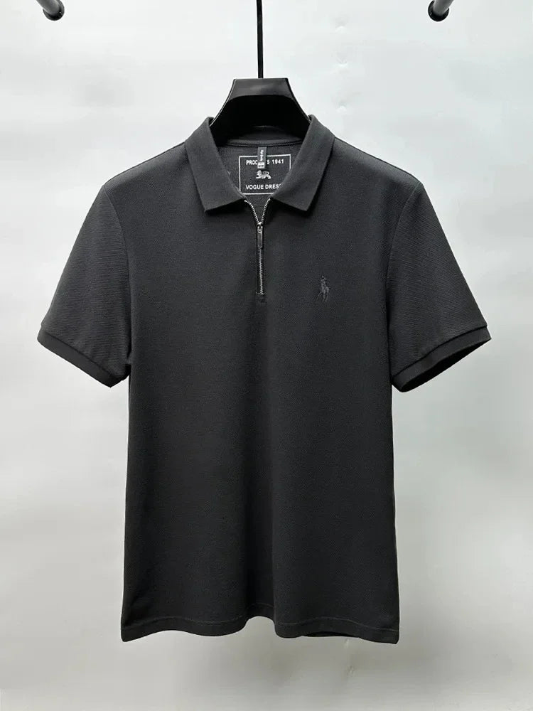 High end brand pony embroidered short sleeve polo shirt unique trend half zipper luxury Paul T-shirt designer's new men's wear