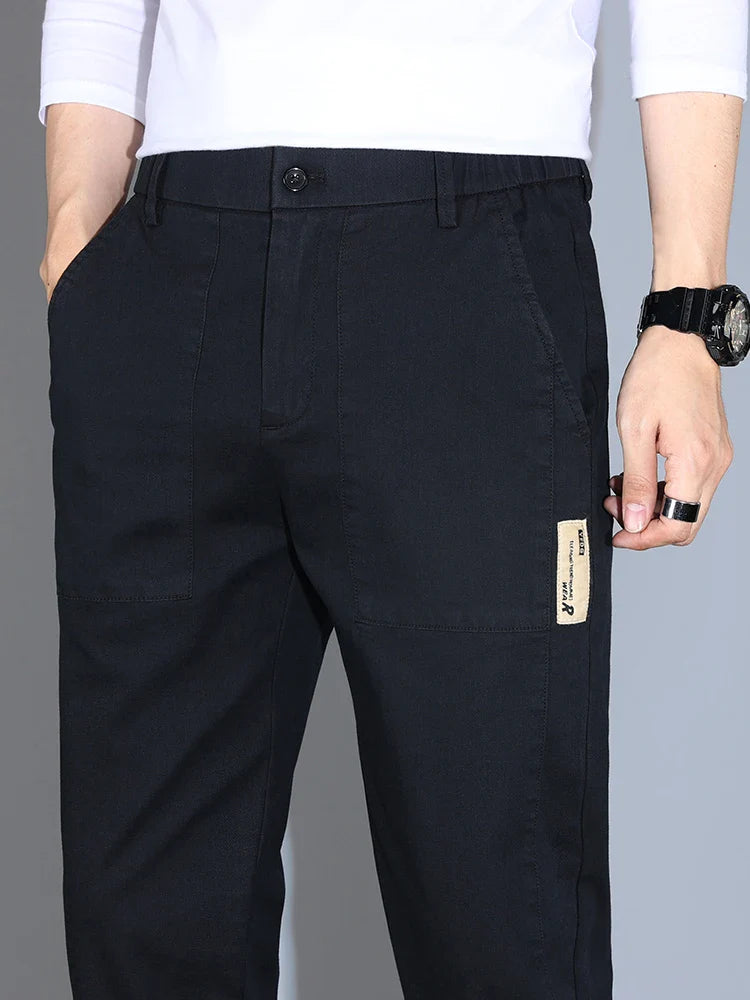 4 Colors Male Casual Pants Spring Summer Thin Cotton Slim Elastic Comfortable Business Trousers Korean Trendy Men Clothes