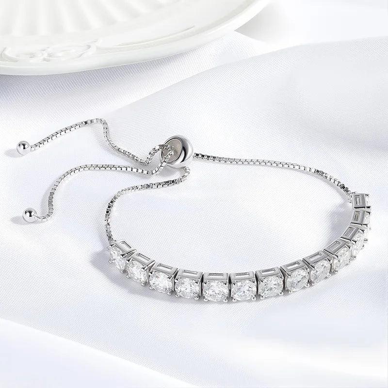 3/4/5mm Adjustable Moissanite Tennis Bracelet for Women Men D Vvs1 Round Gems Lab Diamond Chain S925 Sterling Silver