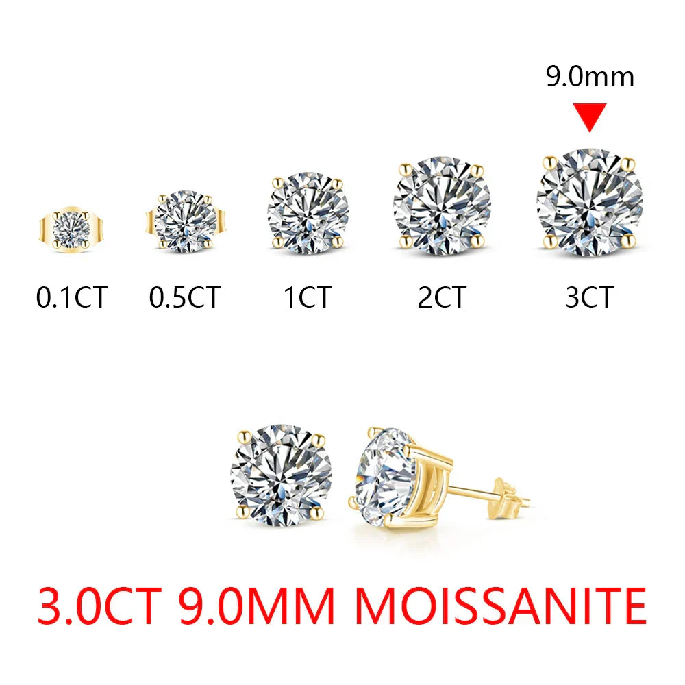 2 Carat 8.0mm D Color Moissanite Stud Earrings For Women Top Quality 100% 925 Sterling Silver Sparkling Wedding Jewelry