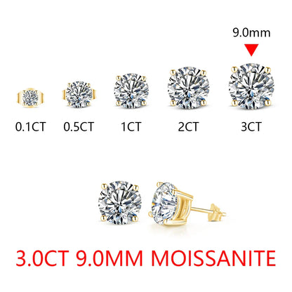 2 Carat 8.0mm D Color Moissanite Stud Earrings For Women Top Quality 100% 925 Sterling Silver Sparkling Wedding Jewelry