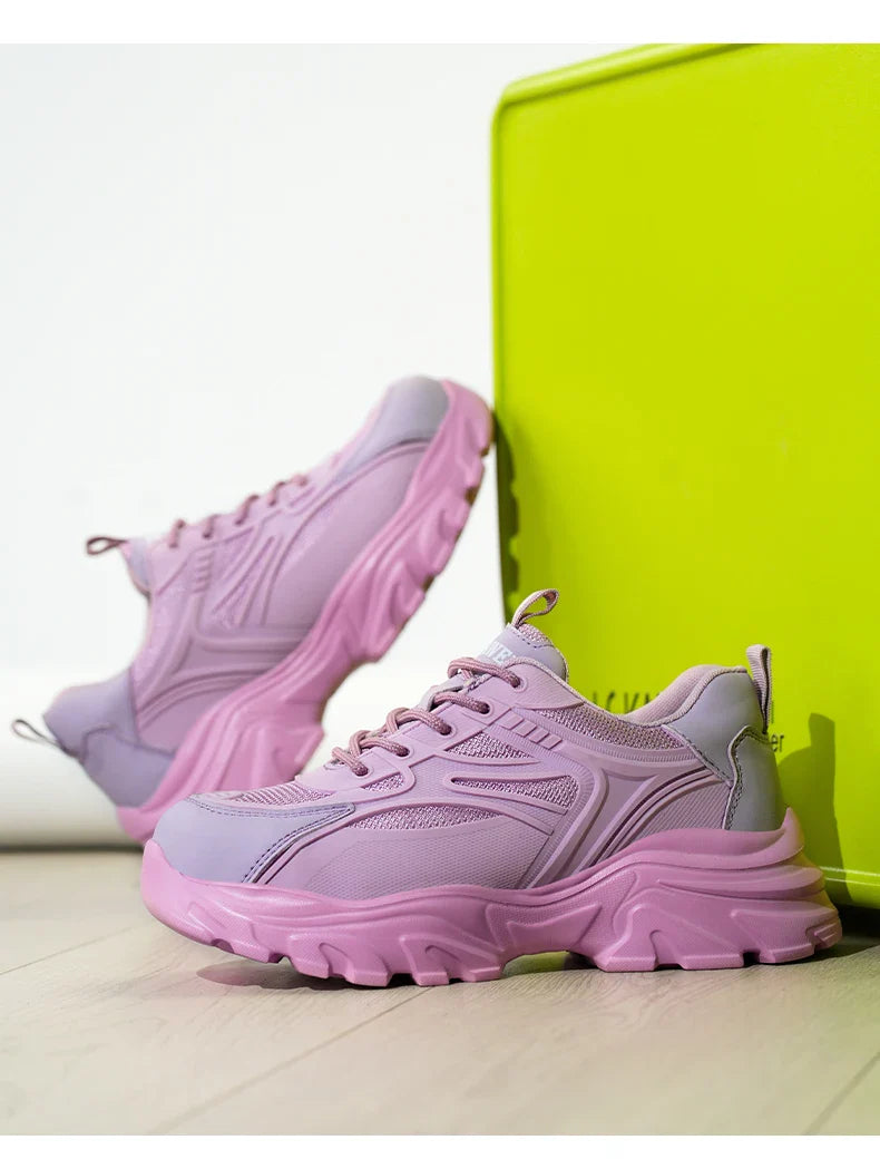 Lace-up Safety Work Shoes For Women Steel Head Boots Female Indestructible Construction Non Slip Platform Work Shoes